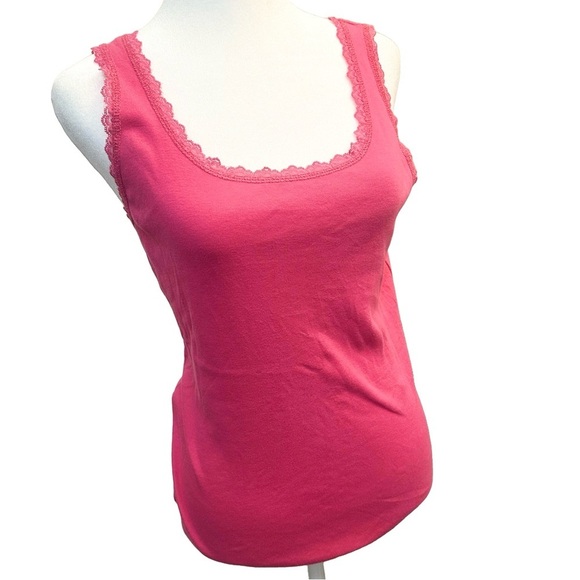 Jones New York Tops - Jones New York Y2K Fuschia Hot Pink Lace Trim 100% Cotton Tank Top Athleisure